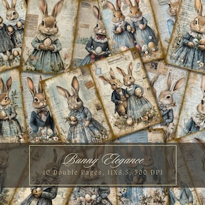 Kit de diario basura con conejitos de Pascua, huevos de Pascua, efímera vintage, diario de conejitos, papel digital para álbumes de recortes, páginas imprimibles victorianas de conejos