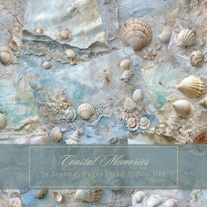 Coastal Junk Journal Kit Beach Lace Journal Página Shell Papel Digital Scrapbooking Ocean Shabby Chic Imprimible Ephemera Marine Collage Sheets