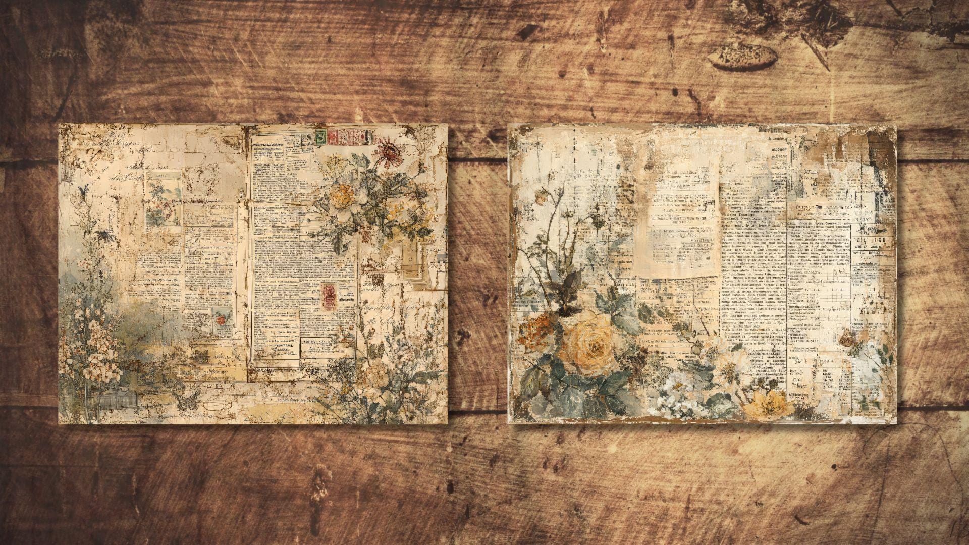 Floraljunk Journal Kit Floral Double Vintage Pages Flower Digital Paper ...