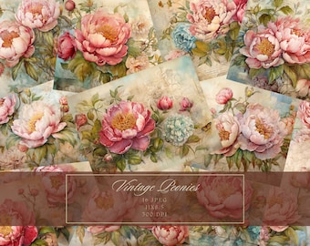 Peonies Junk Journal Kit Vintage Ephemera Journal Digital Paper for Scrapbooking Floral Printable  Shabby Pages Instant Download