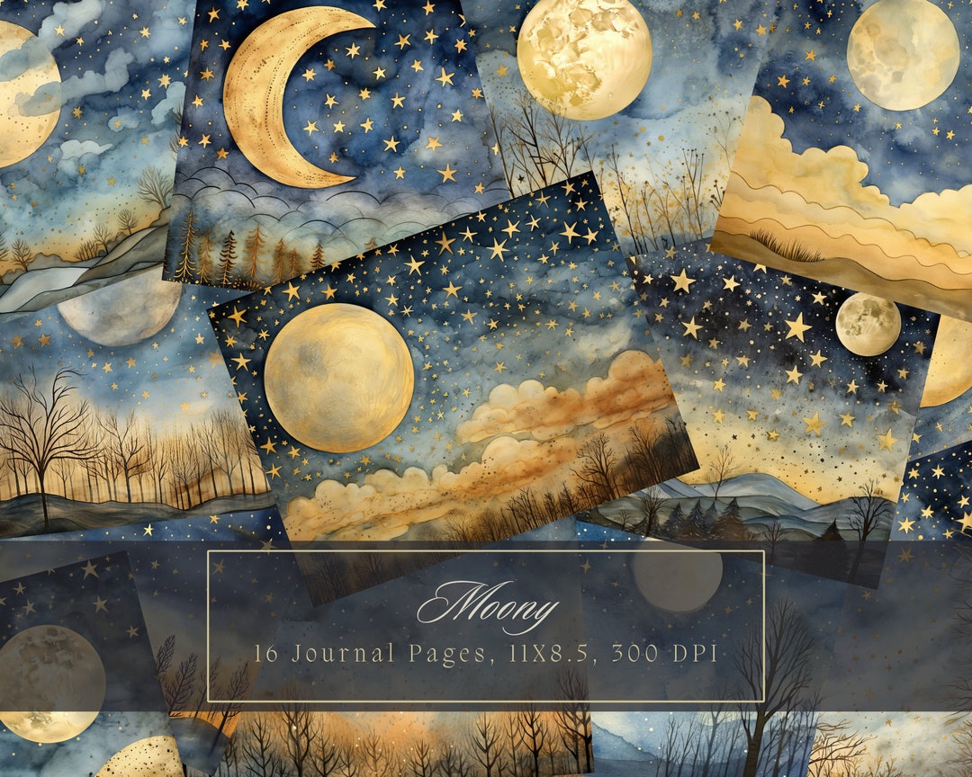 Watercolor Moon Junk Journal Kit Celestial Journal Pages Starry Sky ...