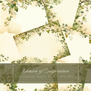 Kit diario spazzatura foglia verde Diario botanico vintage bellissimo diario di carta digitale Scrapbooking Acquerello stampabile con pagine squallide Diario da giardino