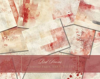 Kit diario di collage rosso, texture di carta digitale bordeaux, fogli grunge per scrapbooking, effimeri vintage, pagine shabby, download immediato