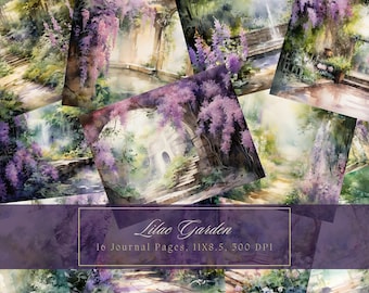 Aquarell Lila Garten Junk Journal Papier Botanische Hintergrund Journal Seiten Printable Junk Journal Kit Bäume Digitales Papier Scrapbooking