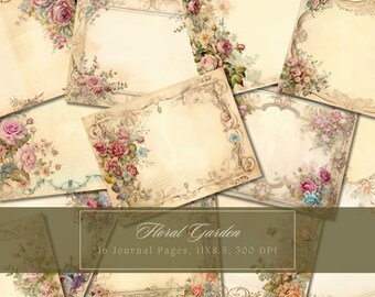 Vintage Floral Printable Junk Journal Seiten Grunge Liniertes Papier Vintage Viktorianisches Schreibpapier Printable Shabby SeitenLeere Journal Seite