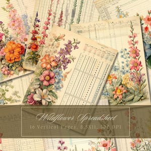 Kit de journal indésirable fleurs sauvages double pages de journal floral fleurs papier numérique Scrapbooking bouquet Pages minables fleurs vieux livre imprimable