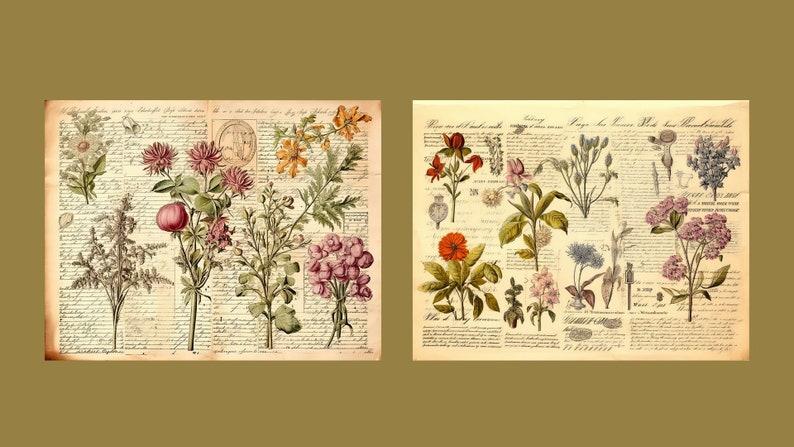 Botanical Herbs Junk Journal Kit Botany Collage Sheet Herbal Digital Paper Scrapbooking Watercolor Plant Vintage Ephemera Apothecary Pages image 5