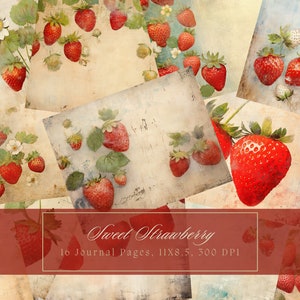 Kit de journal indésirable fraises journal éphémère vintage fraise papier numérique Scrapbooking fruits Pages minables imprimables téléchargement immédiat