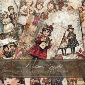 Viktorianische Weihnachten Junk Journal Kit Winter Kinder Vintage Ephemera Aquarell Digitales Papier Scrapbooking Shabby Page Collage Shabby Chic
