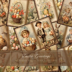 Kit de journal de Pâques victorien Lapin de Pâques vintage Ephemera Kids Journal Papier numérique Scrapbooking Pages imprimables antiques Oeufs de Pâques