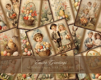 Victorian Easter Junk Journal Kit Easter Bunny Vintage Ephemera Kids Journal Digital Paper Scrapbooking Antique Printable Pages Easter Eggs