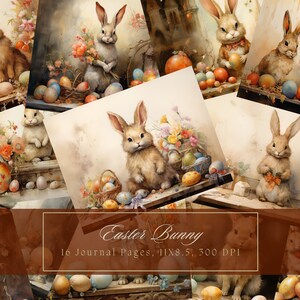 Kit de diario basura con conejitos de Pascua, huevos de Pascua, efímera vintage, diario de conejitos, papel digital para álbumes de recortes, páginas imprimibles con acuarela de conejos