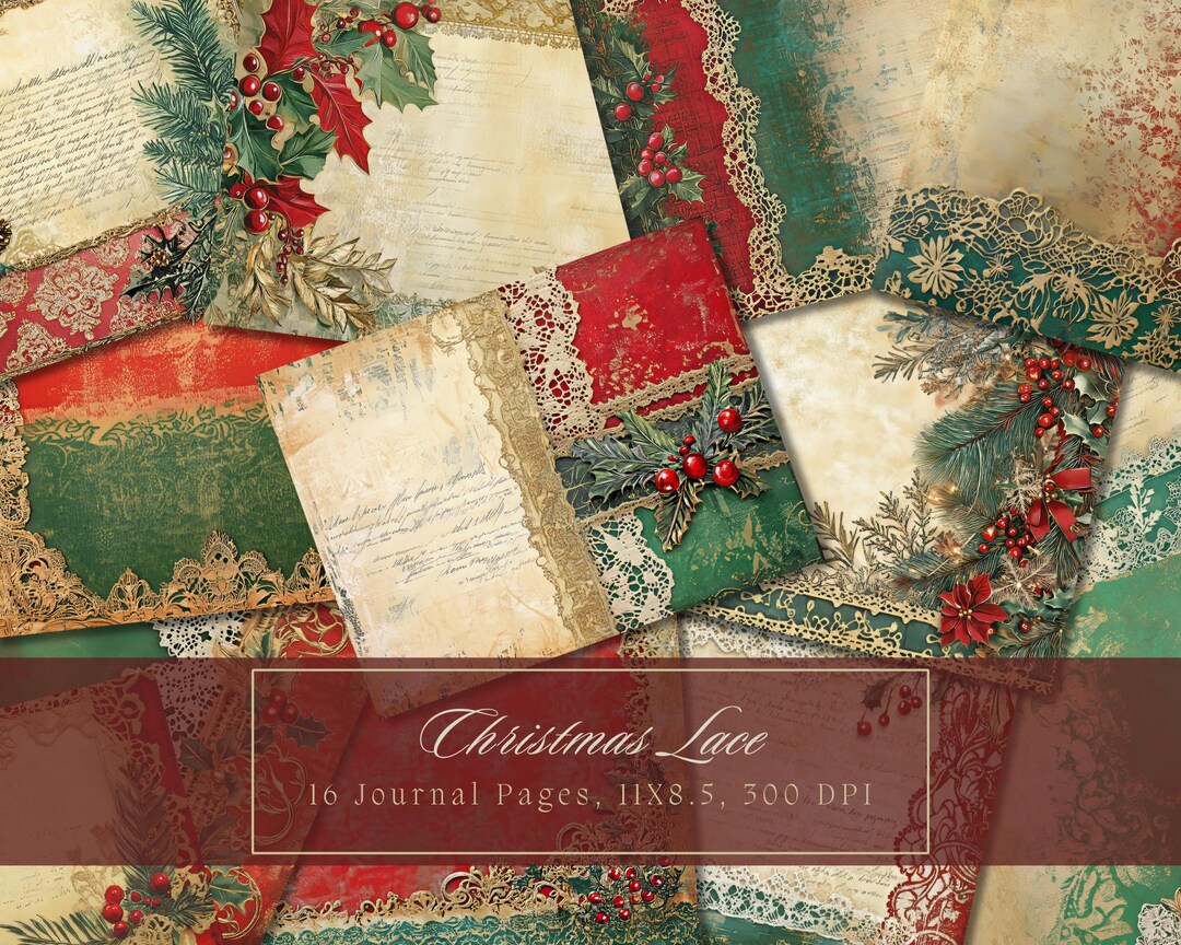 Christmas Lace Junk Journal Kit Vintage Shabby Chic Collage Sheets ...