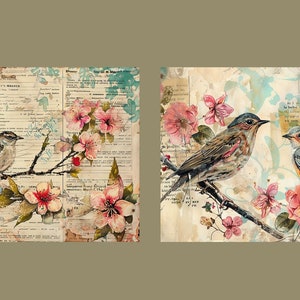 Watercolor Birds and Flowers Junk Journal Kit Vintage Ephemera Journal ...