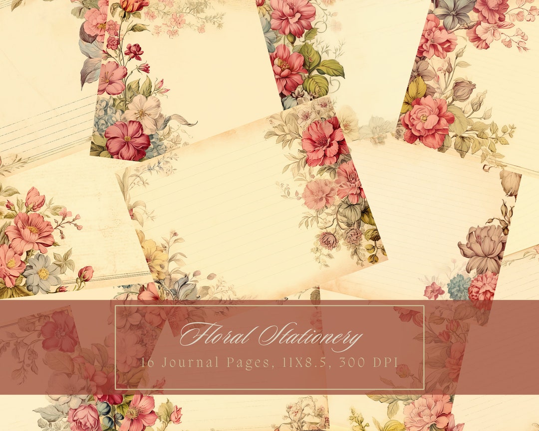 Vintage Floral Printable Junk Journal Pages Grunge Lined Paper Vintage ...