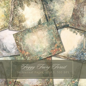 Kit de diário de lixo da floresta de fadas, páginas de diário da floresta mágica, papel digital de fantasia, scrapbooking, aquarela de conto de fadas, terra das fadas para impressão