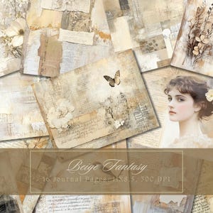 Beige Vintage Junk Journal Kit Digital Paper Texture Grunge Scrapbooking Floral Ephemera Shabby Pages Faded Collage Sheets Instant Download