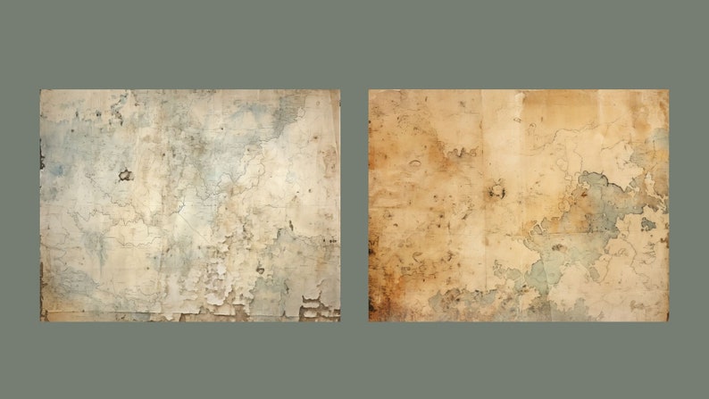 May include: Two vintage maps with faded ink and a worn, textured paper surface. The maps are in shades of brown, beige, and blue.