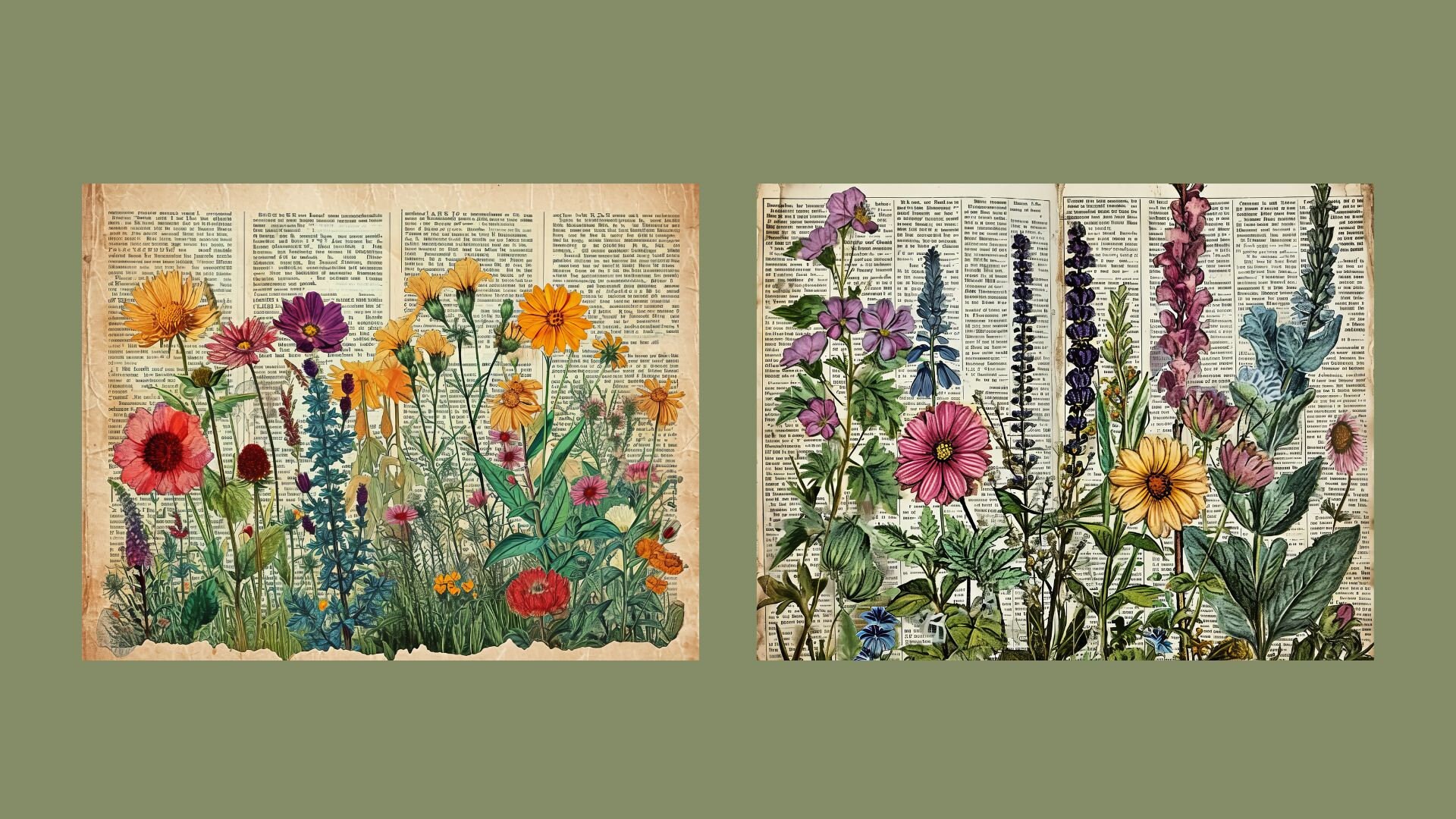 Wildflower Junk Journal Kit Floral Double Journal Pages Flower Digital ...