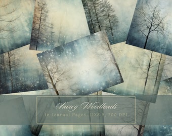 Winter Forest Junk Journal Paper Snowy Trees Blue Background Journal Pages Stampabile Junk Journal Kit Neve Carta digitale per Scrapbooking