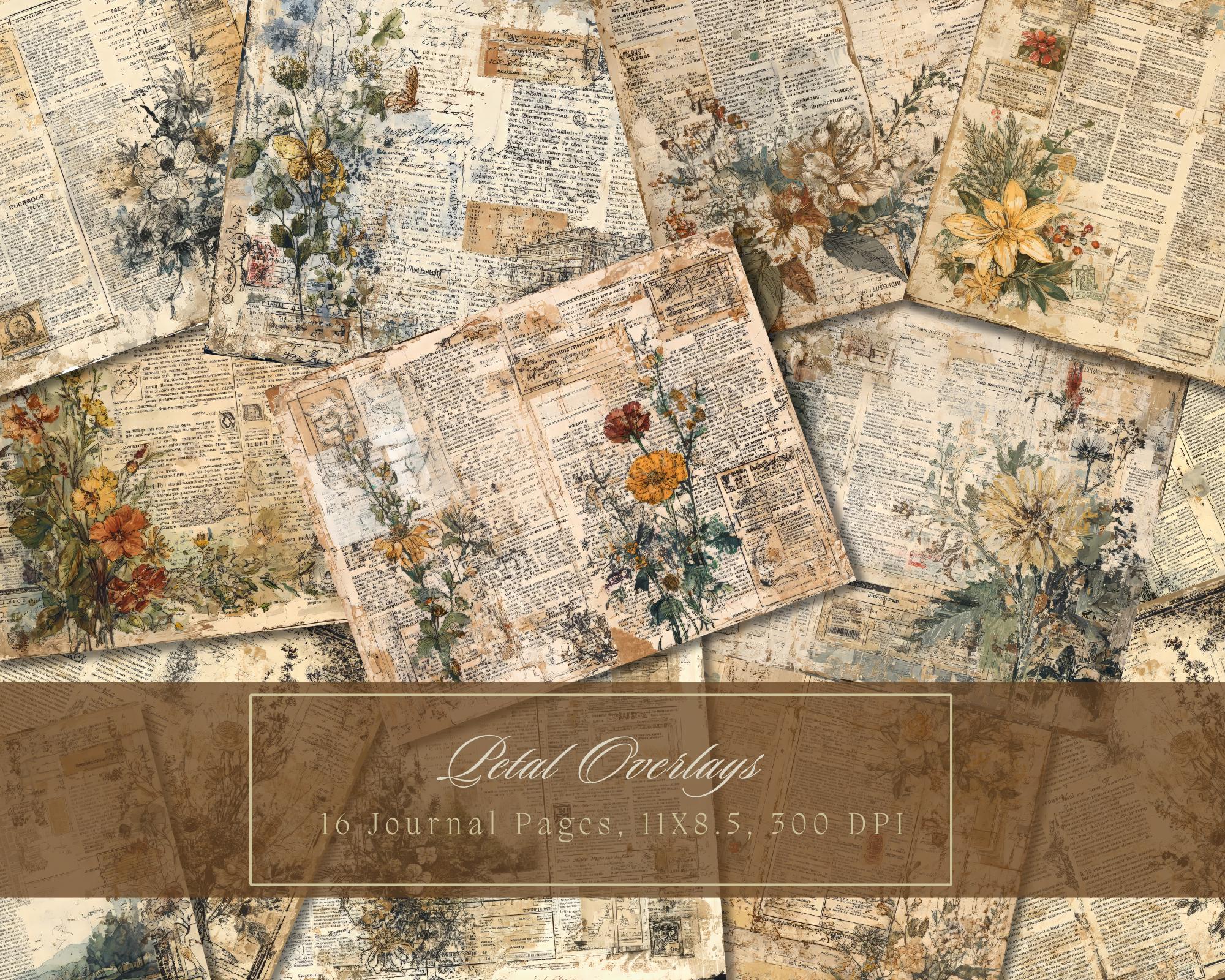 Floraljunk Journal Kit Floral Double Vintage Pages Flower Digital Paper ...