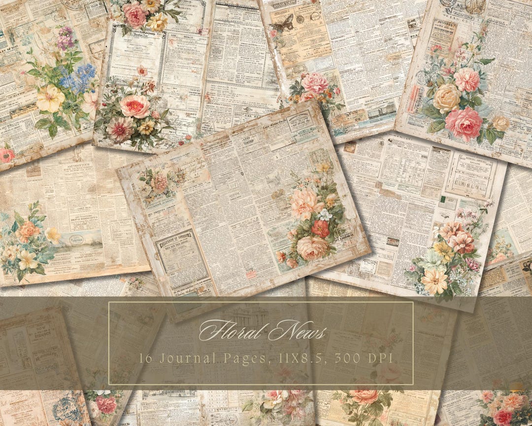 Floraljunk Journal Kit Floral Double Vintage Pages Flower Digital Paper ...