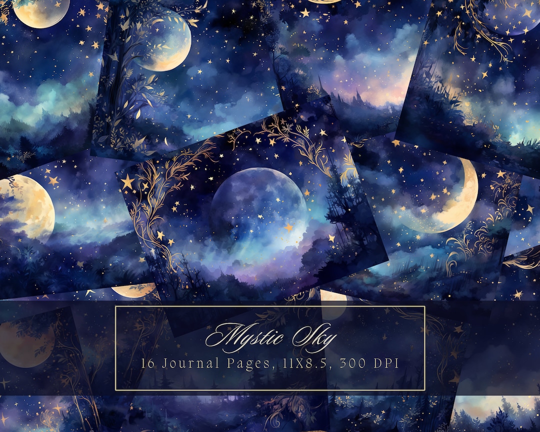 Watercolor Moon Junk Journal Kit Celestial Journal Pages Starry Sky ...