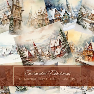Aquarell Weihnachten Stadt Junk Journal Papier Winter Hintergrund Journal Seiten druckbare Junk Journal Kit Schnee digitales Papier für Scrapbooking