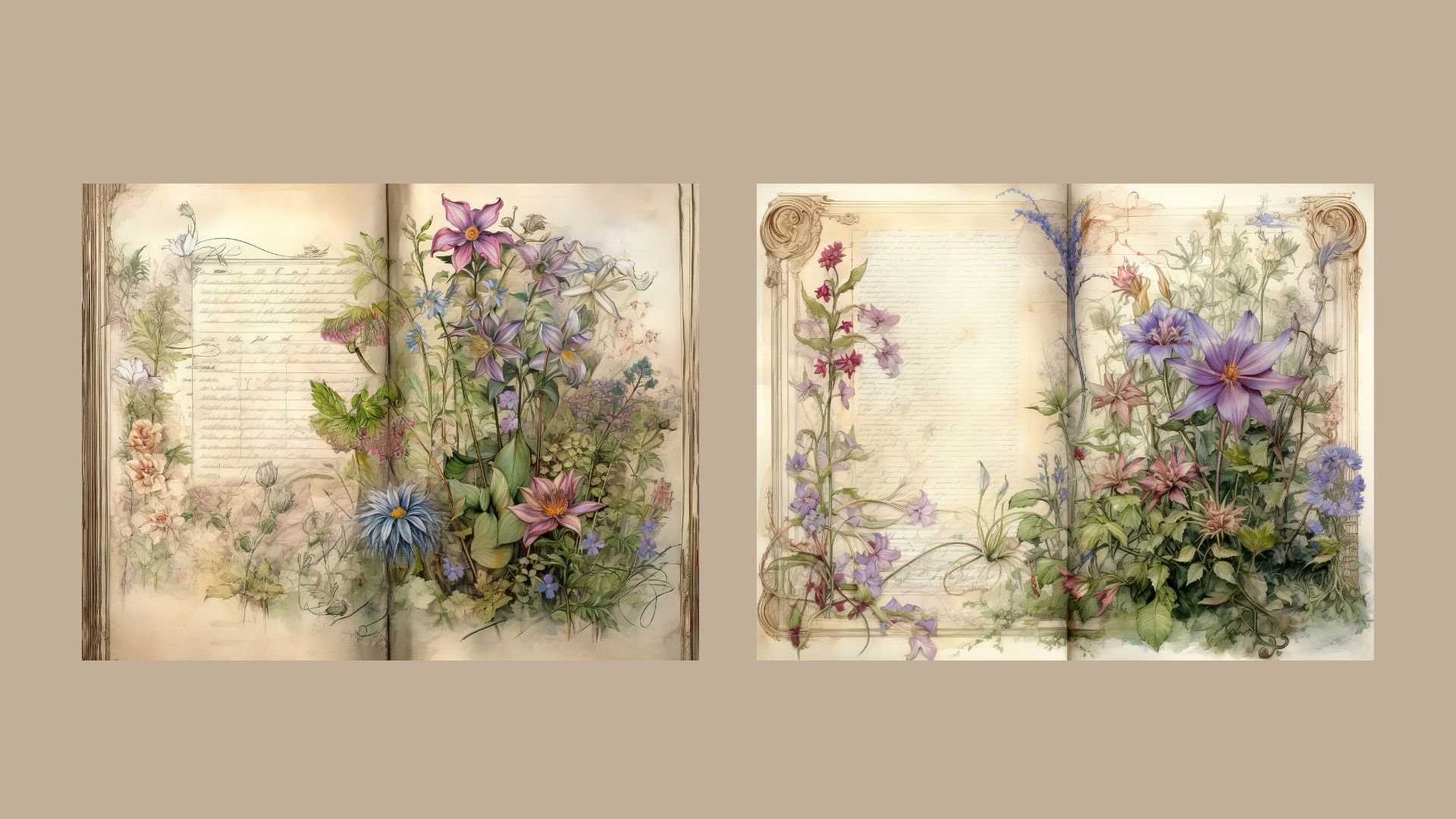 Wildflower Junk Journal Kit Floral Double Journal Pages Flower Digital ...