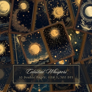 Vintage hemelse junk Journal Kit astronomie afdrukbare dubbele pagina's zon en maan digitaal papier scrapbooking nachtelijke hemel dagboek pagina astrologie