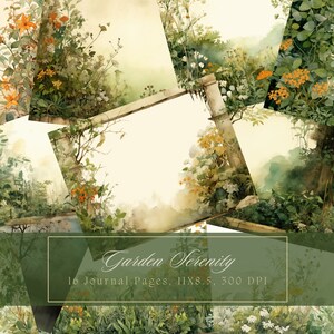 Aquarel Tuin Junk Journal Papier Botanische Achtergrond Journal Lege Pagina's Afdrukbare Junk Journal Kit Bomen Digitaal Papier voor Scrapbooking