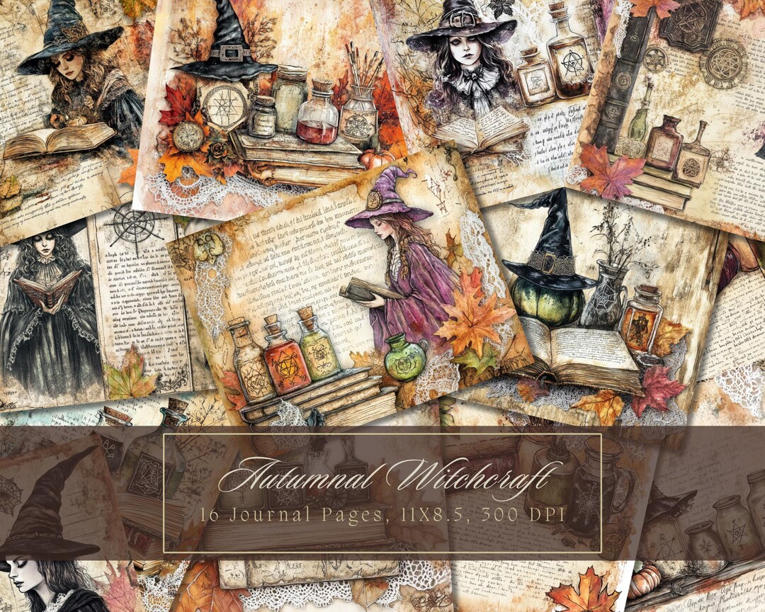 Watercolor Witch Junk Journal Kit Halloween Vintage Ephemera Autumn ...