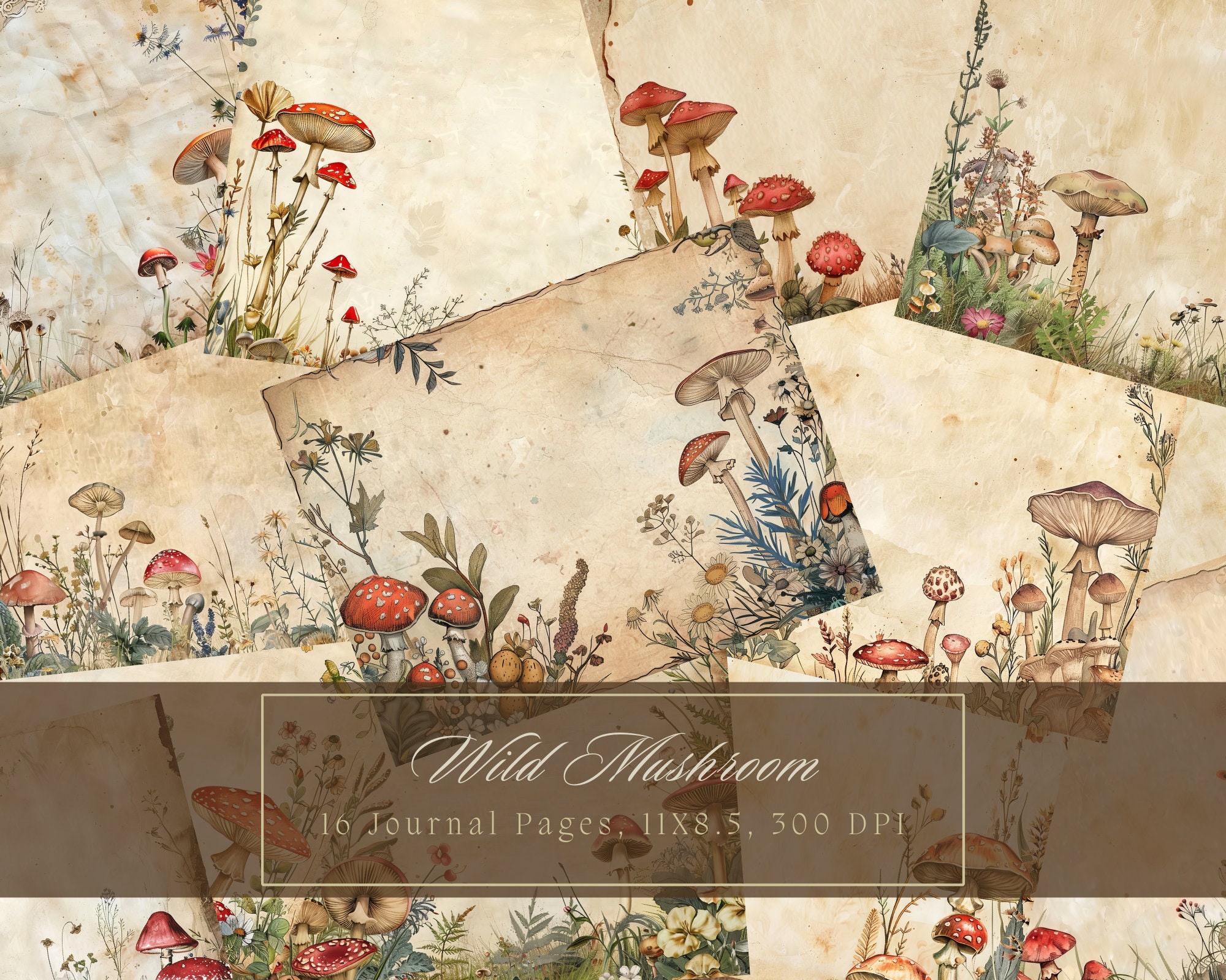 Mushroom Junk Journal Kit Vintage Botanical Blank Journal Forest Digital Paper Scrapbooking Floral Vintage Printable Shabby Empty Pages