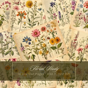 Fogli di collage botanico vintage Kit di diario spazzatura floreale Decoupage Carta digitale Scrapbooking Fiori Pagine stampabili Download immediato