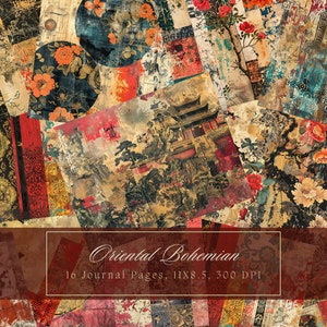 Boho Collage Junk Journal Kit Kleurrijke afdrukbare pagina's Boho Mixed Media Digitaal Papier voor Scrapbooking Vintage Oosterse Pagina Shabby Chic