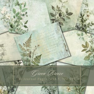 Kit de diário de lixo floral verde, lindas flores, papel digital, scrapbooking, papel para impressão, flores, itens vintage, itens de escritório, páginas de diário chiques e surrados