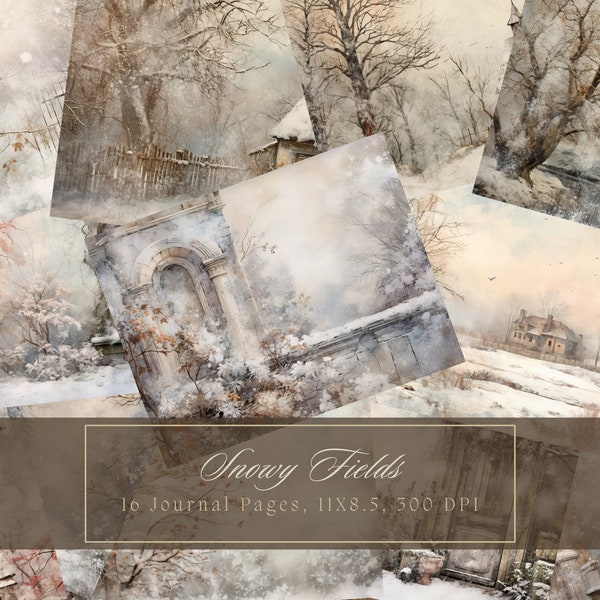 Kit diario spazzatura invernale Collage di neve Pagine di diario stampabili Carta digitale natalizia vintage per scrapbooking Sfondo invernale shabby chic