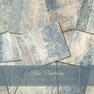 Blue Vintage Paper Junk Journal Kit Digital Paper Texture Grunge Sheets Scrapbooking Vintage Ephemera Shabby Pages Journal Instant Download