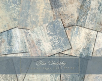 Blue Vintage Paper Junk Journal Kit Digital Paper Texture Grunge Sheets Scrapbooking Vintage Ephemera Shabby Pages Journal Instant Download