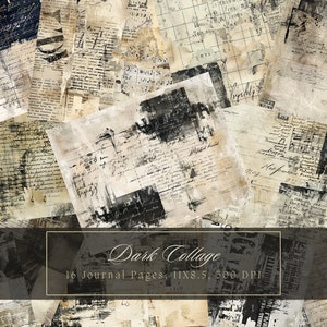 Dark Collage Junk Journal Kit Nero Digital Paper Texture Grunge Fogli Scrapbooking Vintage Ephemera Shabby Pages Journal Download istantaneo