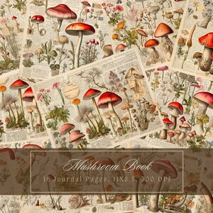 Kit de journal indésirable champignon vintage journal botanique champignon vénéneux journal numérique papier Scrapbooking herboristerie jardin feuilles de collage imprimables minables