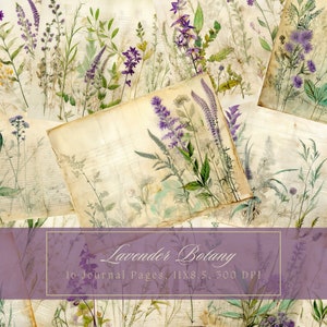 Kit de carnet botanique aquarelle vintage floral journal papier numérique Scrapbooking violet vintage pages minables imprimables téléchargement immédiat