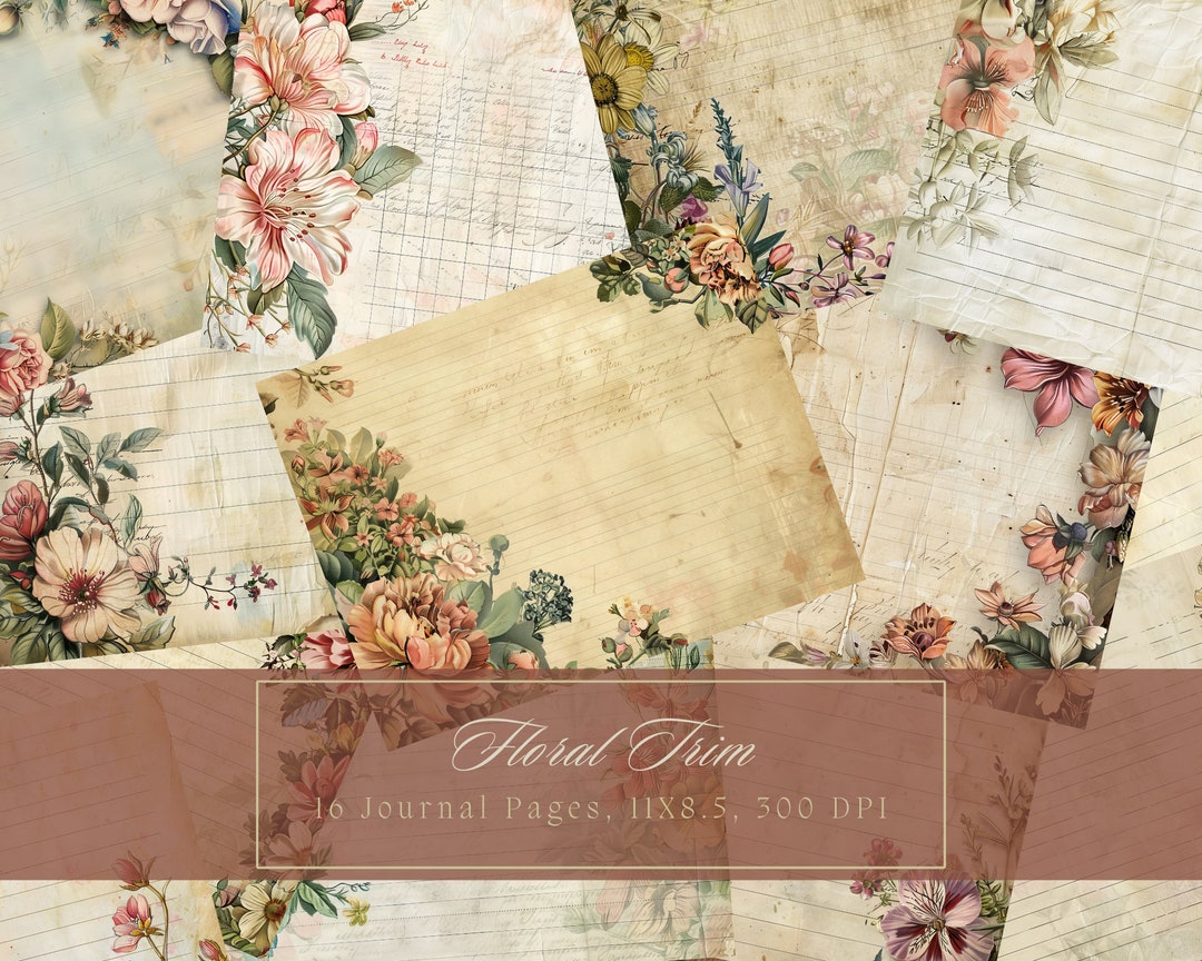 Vintage Floral Printable Junk Journal Pages Grunge Lined Paper Vintage ...