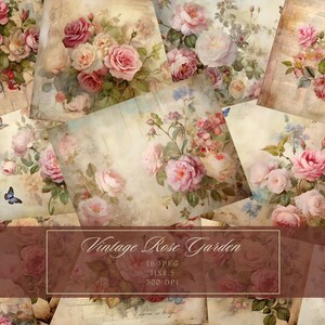 Roses Junk Journal Kit Vintage Ephemera Floral Journal Papel digital para Scrapbooking Floral Imprimible Shabby Pages Descarga instantánea