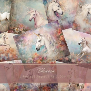 Unicorn Junk Journal Kit Fantasy Journal Pages Afdrukbare Collage Sheet Eenhoorns Digitaal Papier voor Scrapbooking Fantastische Shabby Journal Pagina
