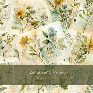 Watercolor Botanical Journal Kit Garden Journal Digital Paper for Scrapbooking Wildflower Vintage Floral Printable Pages Instant Download