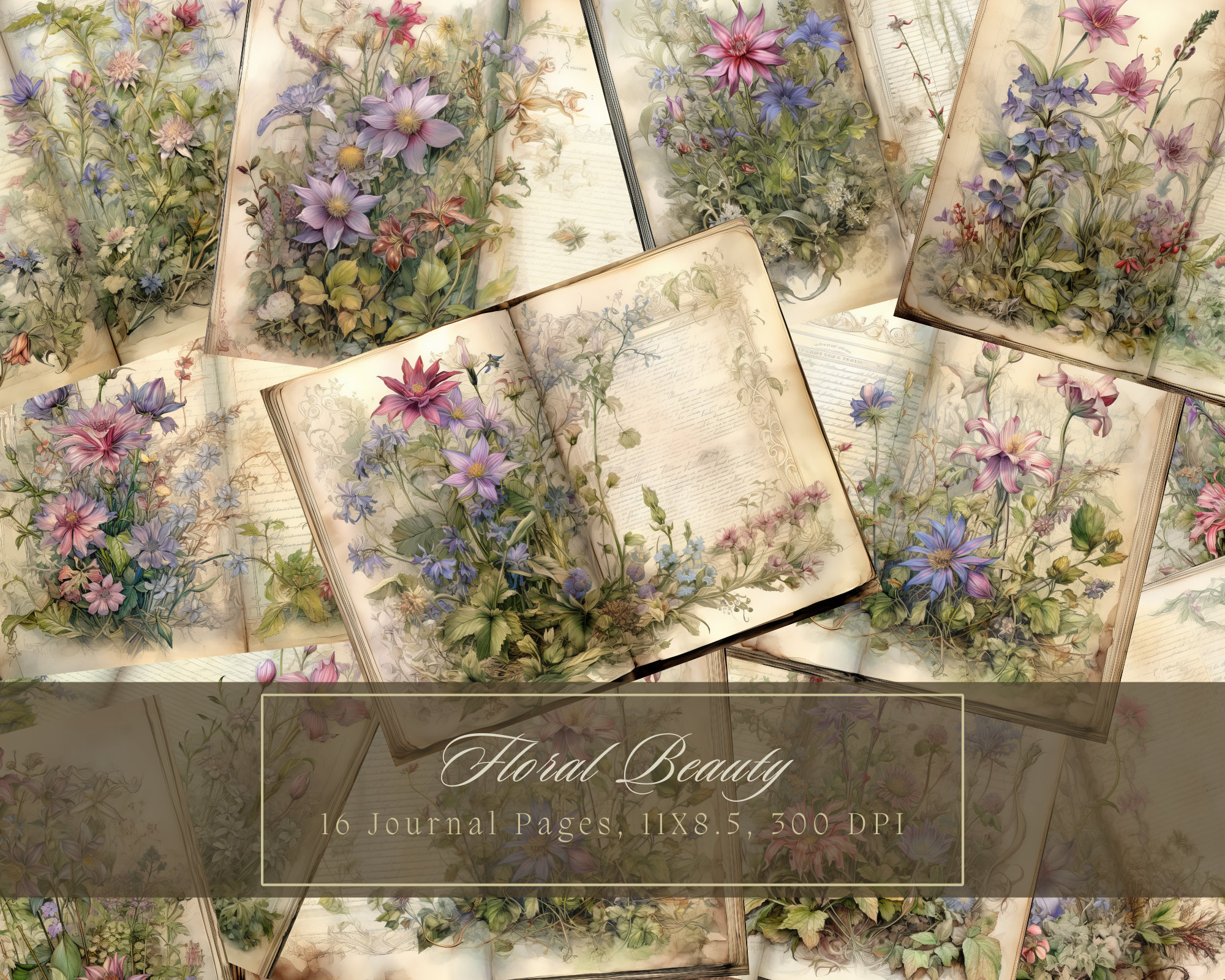 Wildflower Junk Journal Kit Floral Double Journal Pages Flower Digital ...