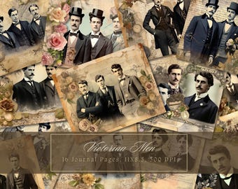 Vintage Men Junk Journal Kit Antique Mixed Media Collage Sheets Printable Shabby Journal Pages Victorian Digital Paper for Scrapbooking