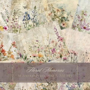 Wildflower Junk Journal Kit Floral Double Journal Pagina's Bloem Digitaal Papier Scrapbooking Boeket Shabby Pagina's Bloemen Oud Boek Afdrukbaar