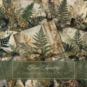 Fern Junk Journal Kit Vintage Wild Botanische Groene Bladeren Forest Journal Digitale Papier Scrapbooking Vintage Afdrukbare Shabby Lege Pagina's